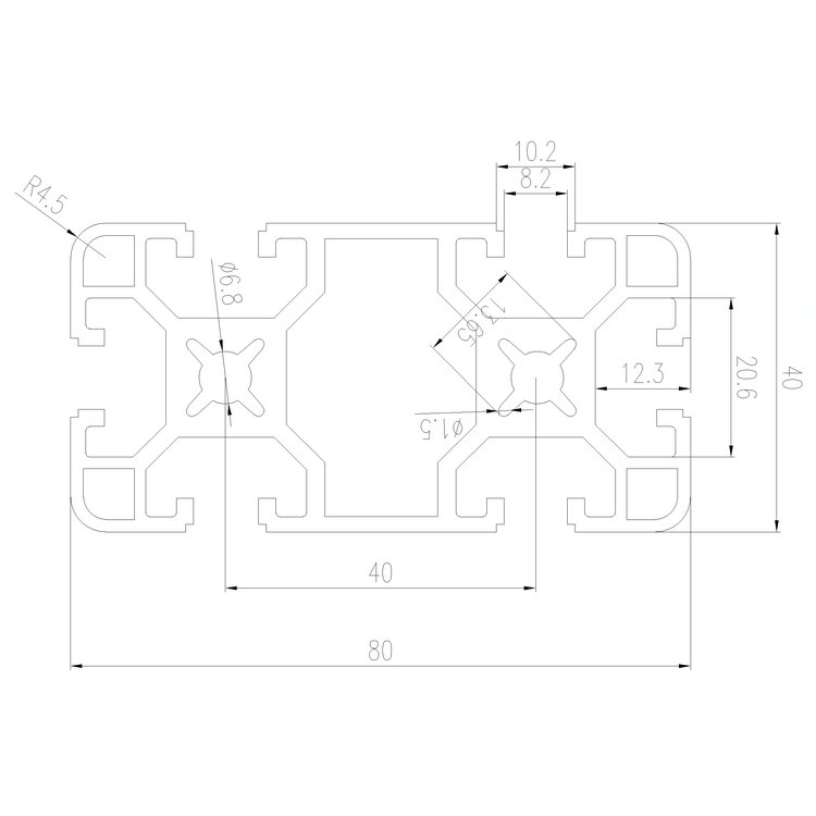 EFE8-4080B工業(yè)鋁型材尺寸圖