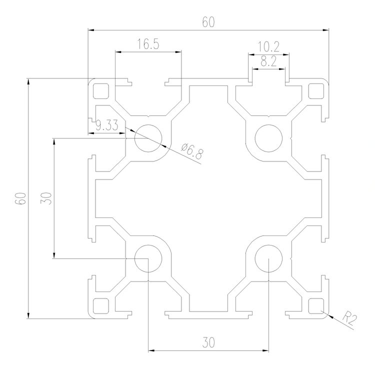 EFE8-6060A工業鋁型材尺寸圖