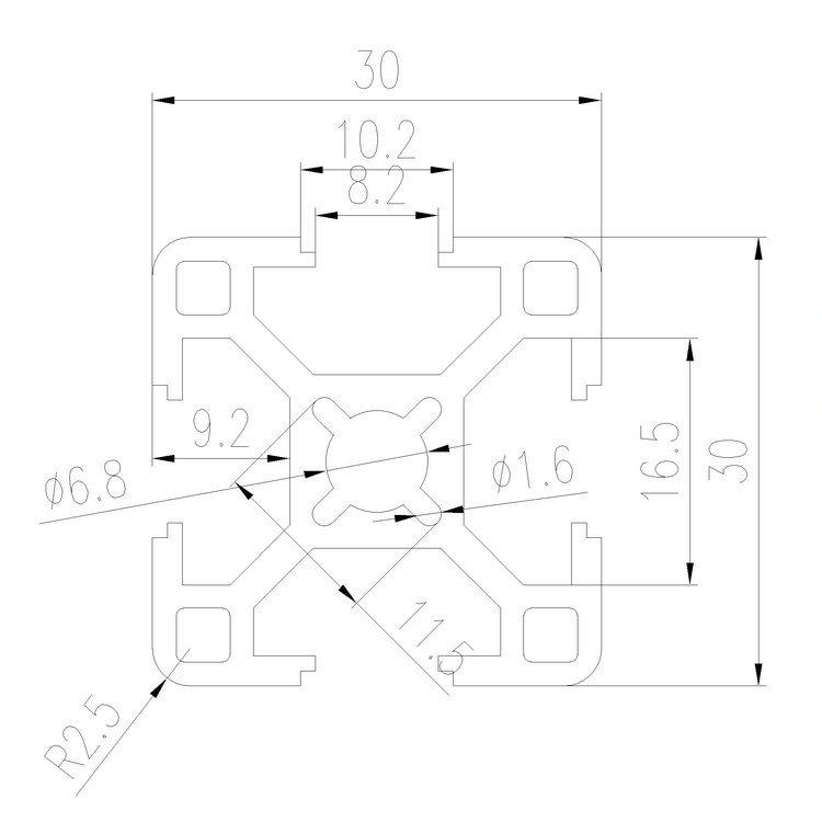 EFE8-3030B工業(yè)鋁型材尺寸圖