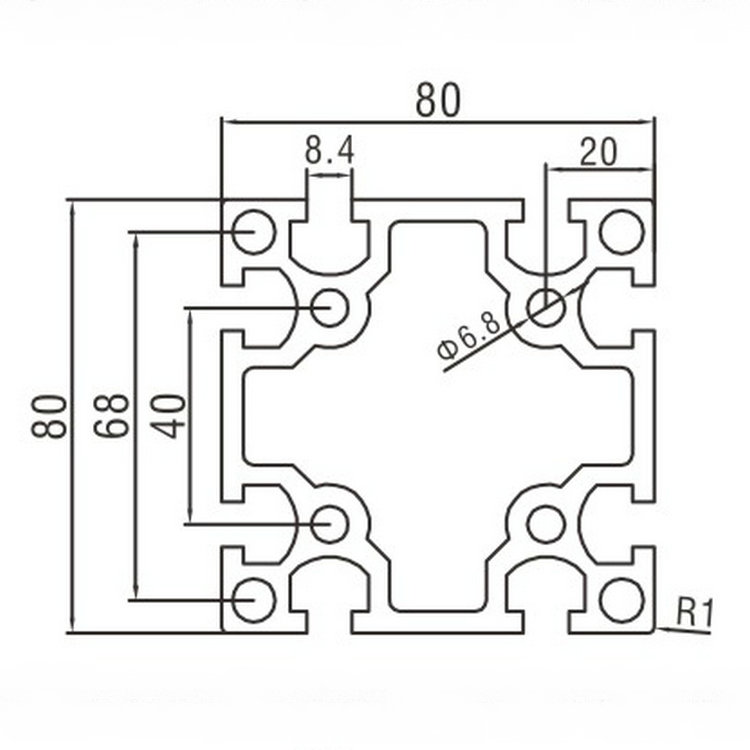 EF8080工業鋁型材尺寸圖